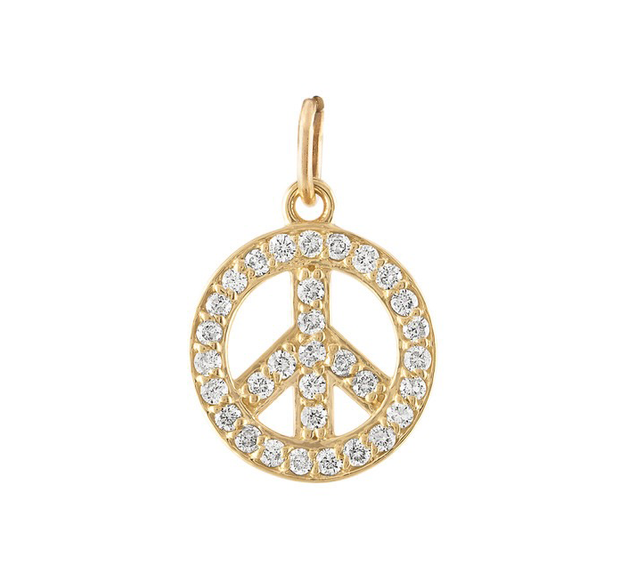 Diamond Peace Sign 14K Gold Charm